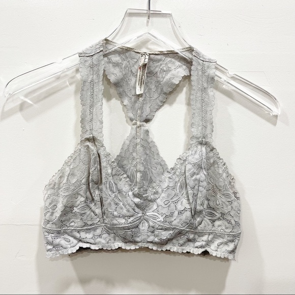 Intimately Free People Galloon Lace Racerback Bralette Light Grey Medium - Picture 1 of 7